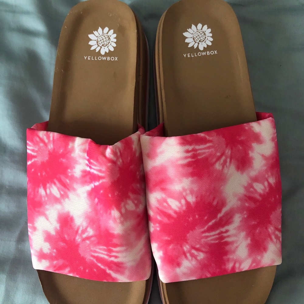 Yellow Box Pink and White Tie-Dye Sandals